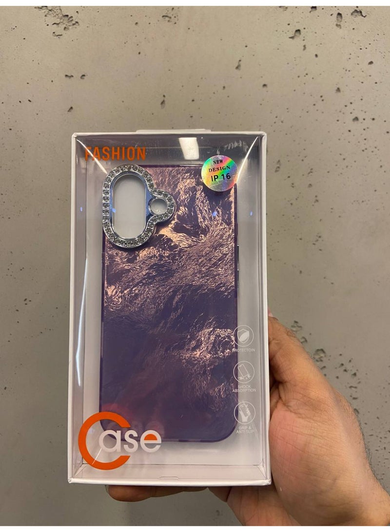 Case حافظة أنيقة لحماية عدسة الكاميرا من إيكوسيستم مع لمسة من الألماس اللامع الفضي الفاخر من TPU الناعم متوافقة مع آيفون 16، حافظة خلفية واقية مضادة للصدمات (بنفسجي لامع) - Image 3